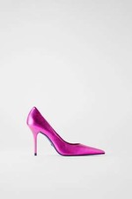 SCARPE CON TACCO IN PELLE METALLIZZATA FUCSIA ZARA COLLECTION