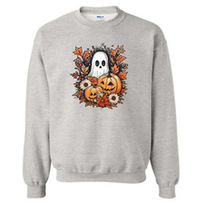 Halloween Crewneck Sweatshirt Pumpkin SPOOKY GHOST Jack O  Lantern Head Costume