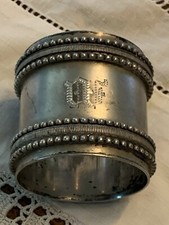 Antique Silver Plate Napkin Ring Double Beaded Rim Monogram W