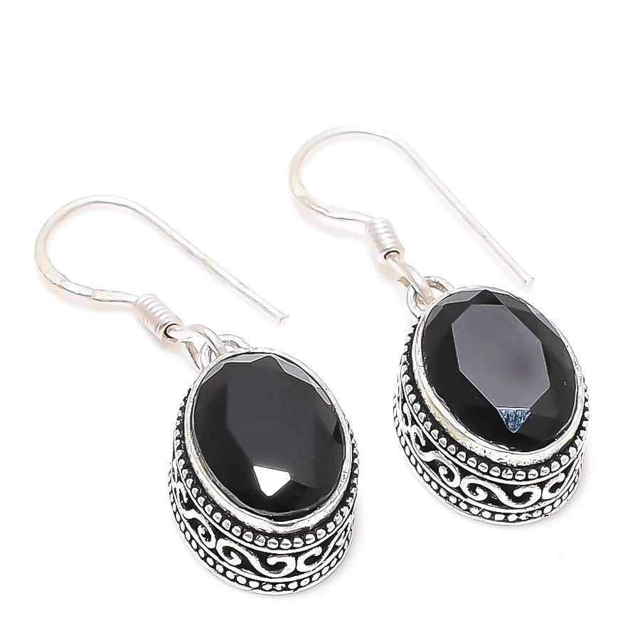 Black Spinel Gemstone 925 Sterling Silver Jewelry Earring 1.42 " j101