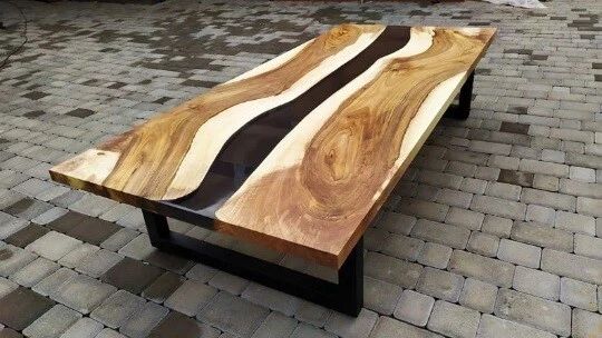 Natural Acacia Wooden Epoxy Table Black Resin Art Table Handmade Furniture Dec