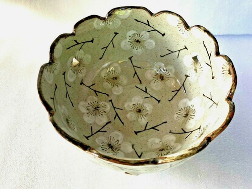 Hand Made Japanese Style Bowl Artist Signed Ceramic Clay Cherry Blossoms - Picture 2 of 11
