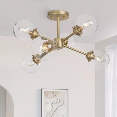 LNC IBEFFIHD13573C6 Gold Sputnik 6-Light 25 in. Semi-Flush Mount Ceiling Light