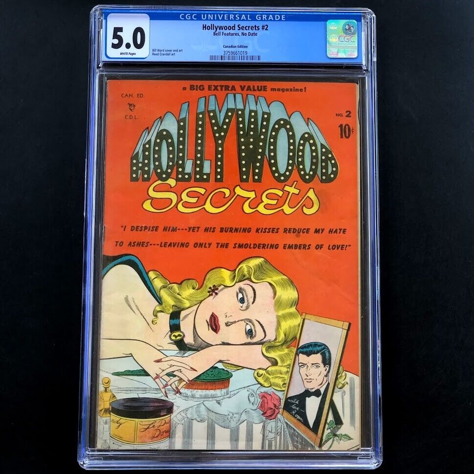 HOLLYWOOD SECRETS #2 (~1950) 💥 CGC 5.0 💥 Canadian Ed. BILL WARD Romance Comic