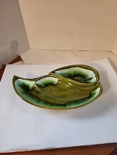Vintage MCM Santa Anita Ware Green Glazed Ceramic Chip and Dip Tray