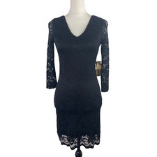Denim & Supply Ralph Lauren Lace Bodycon Dress Black V Neck Size S Party Midi