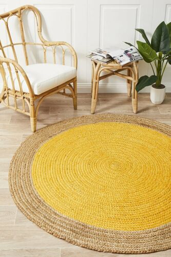 Rug round 100% Natural Jute Braided Style Reversible Area Carpet home decor rug - Afbeelding 1 van 9