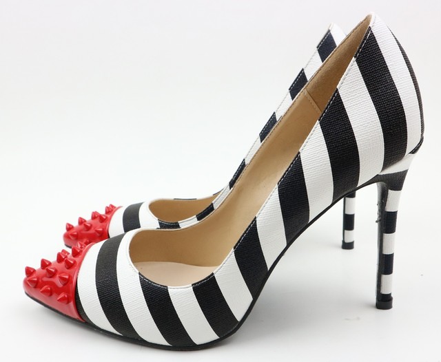 black and white stripe pumps