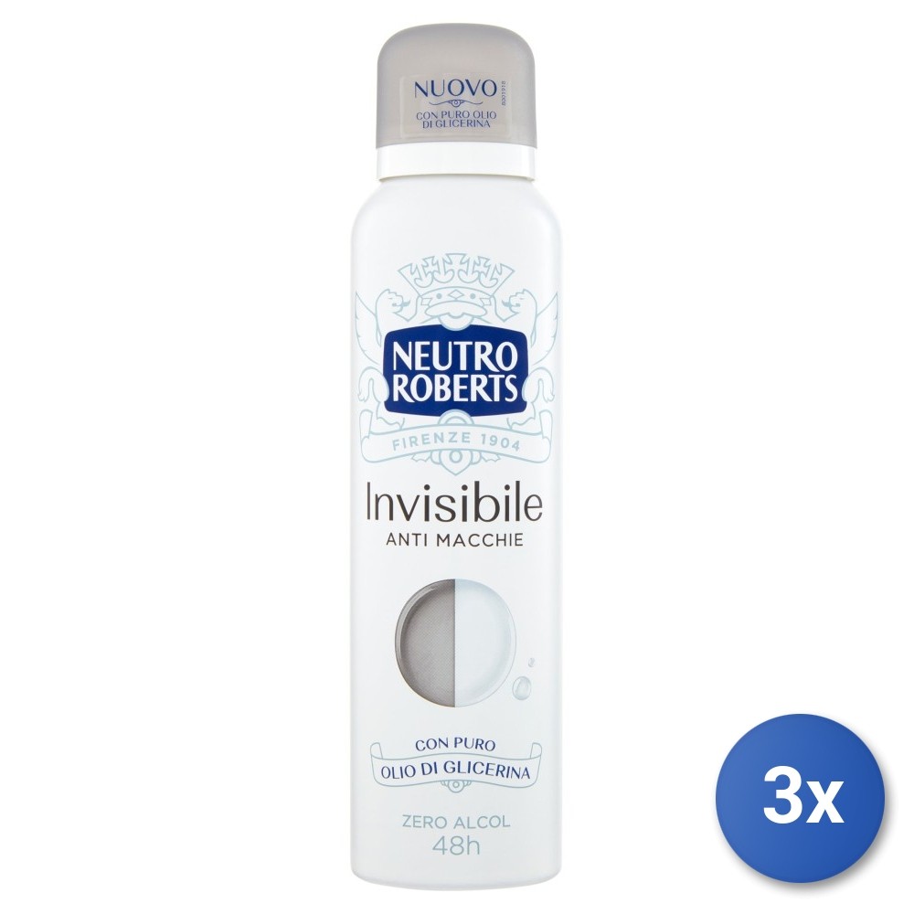 3x Roberts Deodorant Spray 150 Ml. Invisible