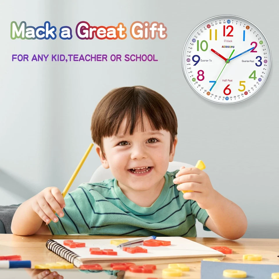 Telling Time Teaching Clock - Learning Clock for Kids - Kids Wall Clocks for ... - Image 2 of 4
