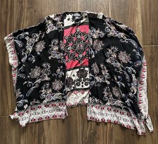 Angie Womens Sz Med lightweight Bohemian floral Wrap Kimono Cover Up Hippie