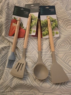 Gibson Home Maristella 4pc Silicone Utensil Set Wood Handles Gray/Natural