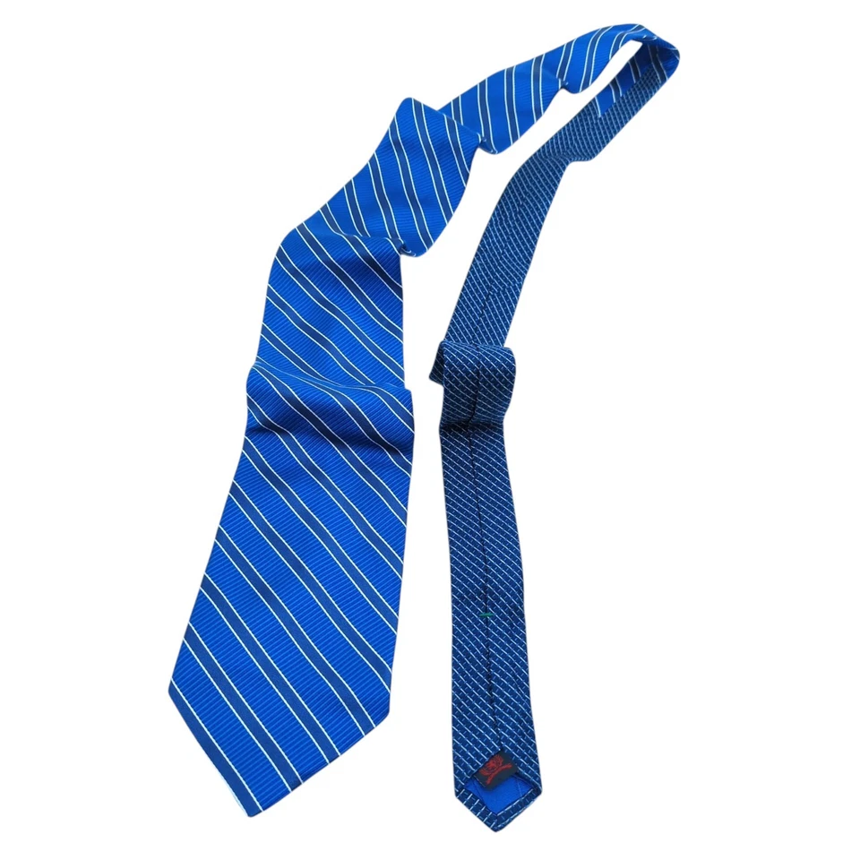 Lote de 2 Corbatas de Seda Tommy Hilfiger Doble Patrón Rojo Crema y Azul Blanco Hechas en EE. UU. Foto 4 de 4