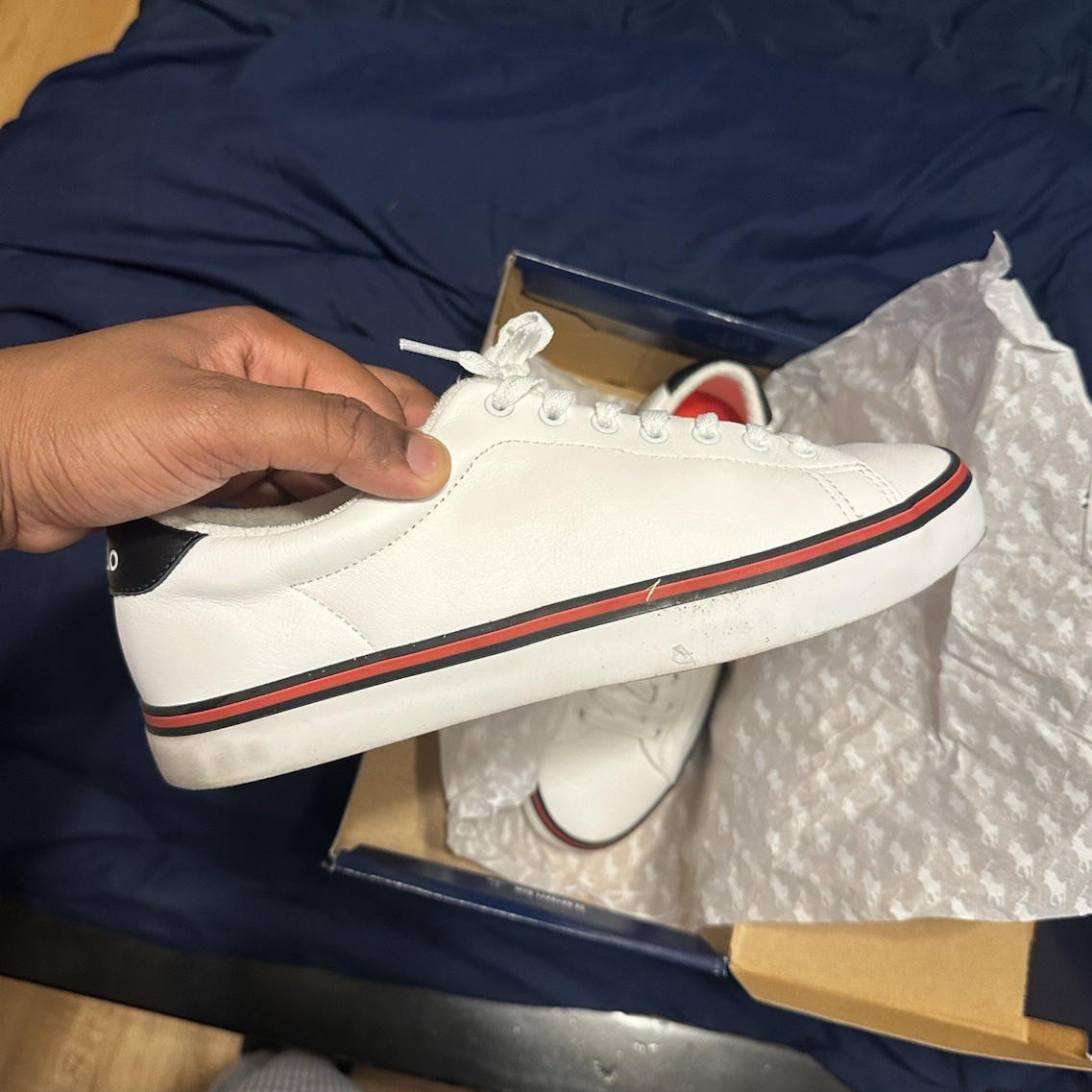 Polo Longwood Men’s Low-Top Leather Lace-Up Logo Sneakers White US 8.5M