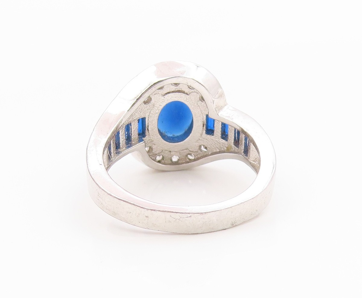 925 Sterling Silver Vintage Ring Sapphire & Topaz Statement Band