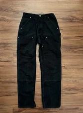 Vintage Carhartt B01 BLK Carpenter Double Knee 32x34 Black Canvas Loose Fit USA