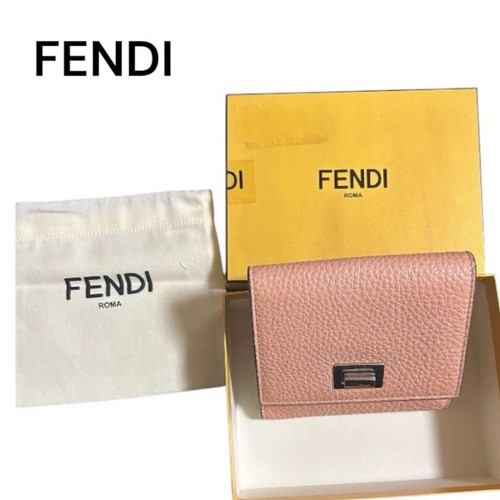 FENDI Peekaboo Pink Leather Trifold Wallet Ladies Used