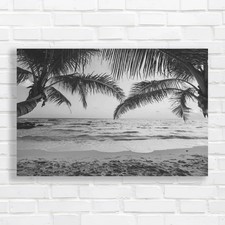 Tropical Sunset Beach Black White Canvas Print Large Picture Wall Art