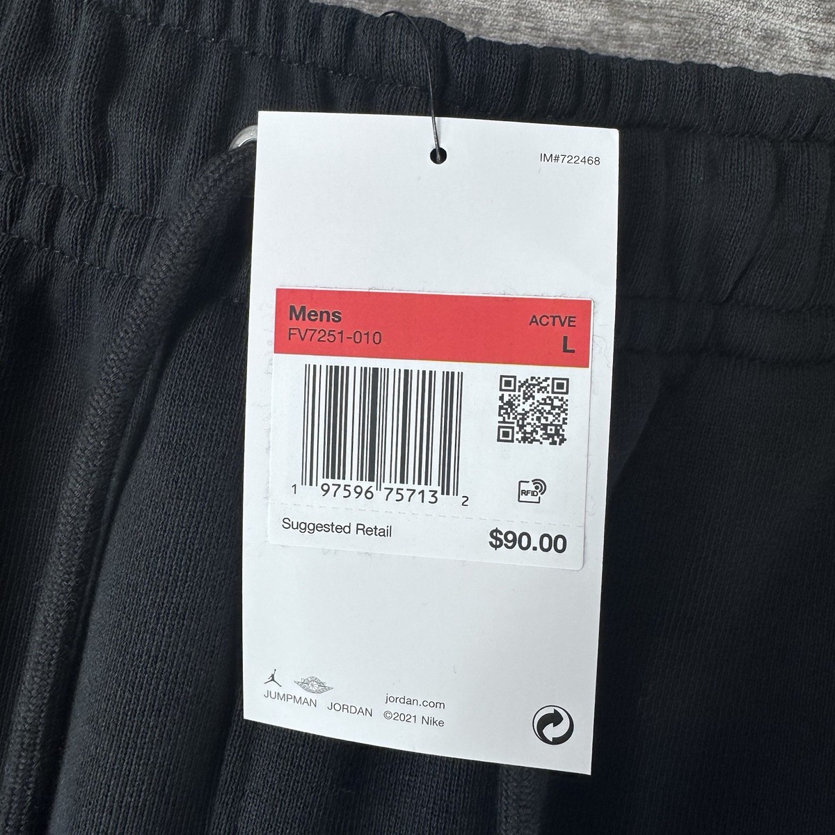 Nike Air Jordan Flight Fleece Pants Joggers Black Men's Size Large