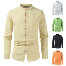 Men's Casual Business Solid Color Long Sleeve Shirt Men's Stand Collar
