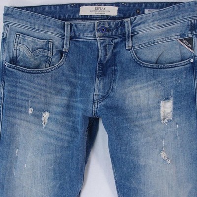 Mens Replay M914 ANBASS Stretch Slim Tapered Blue Jeans W34 L34