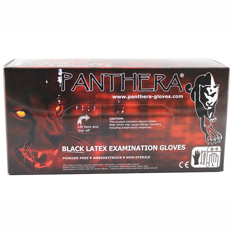 Gants Latex Noir Panthera Taille L Mtn jetables haute résistance en boîte de 100 pièces