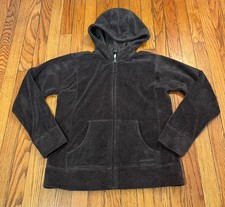 Patagonia Fleece Hooded Full Zip Jacket Brown Green Front Pockets Women  s Medium