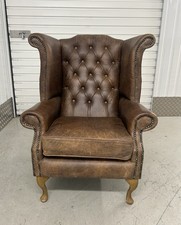 Brown Leather Button Back Wingback Armchair