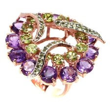 925 Silver 6 MM. Purple Amethyst  Green Peridot Made in Thailand Ring Size 8.5