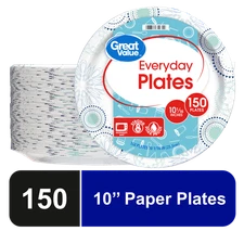 Great Value Disposable Paper Plates, 10", 150 Count