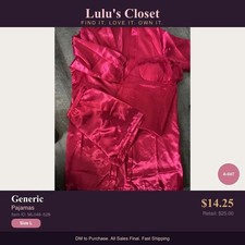 Satin and lace-trimmed multi-piece pajama and robe set -Size L