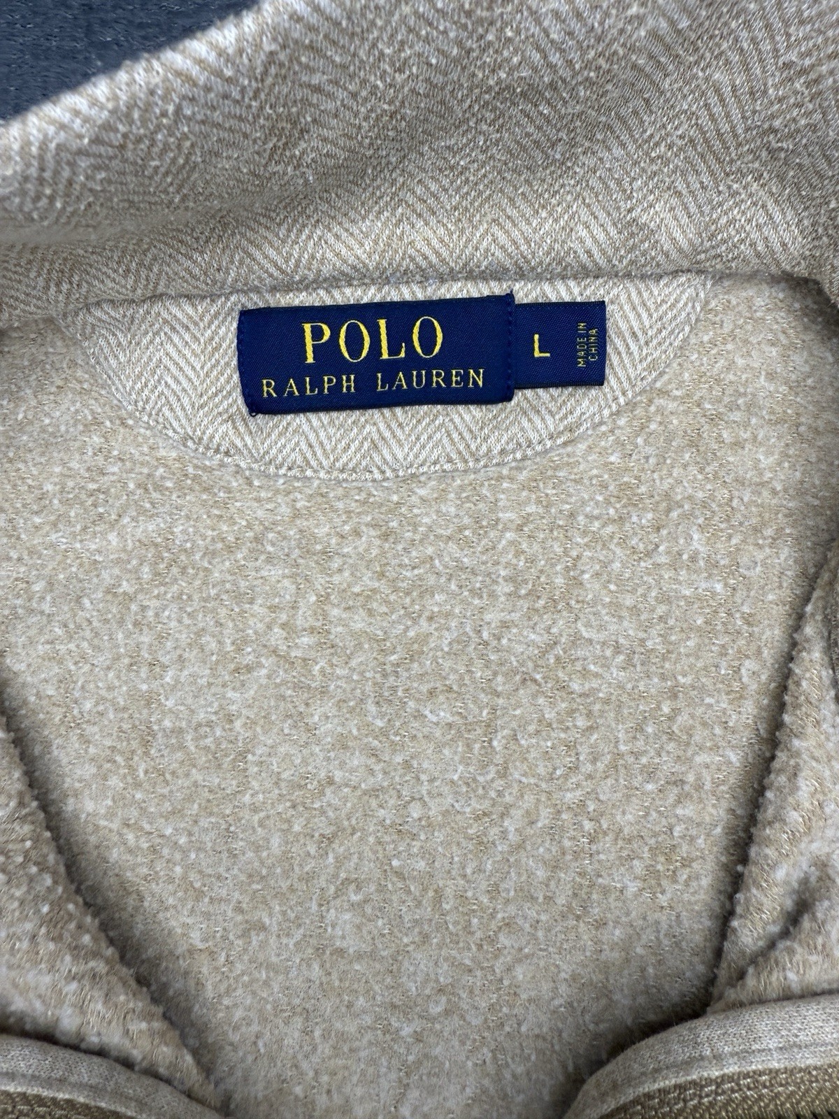 Polo Ralph Lauren 1 4 Zip Maglione Felpa Uomo L Beige Pullover Pony