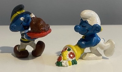 1979 Smurfs Flower Cornucopia Thanksgiving Vintage Figure Turkey Pilgrim Set 2