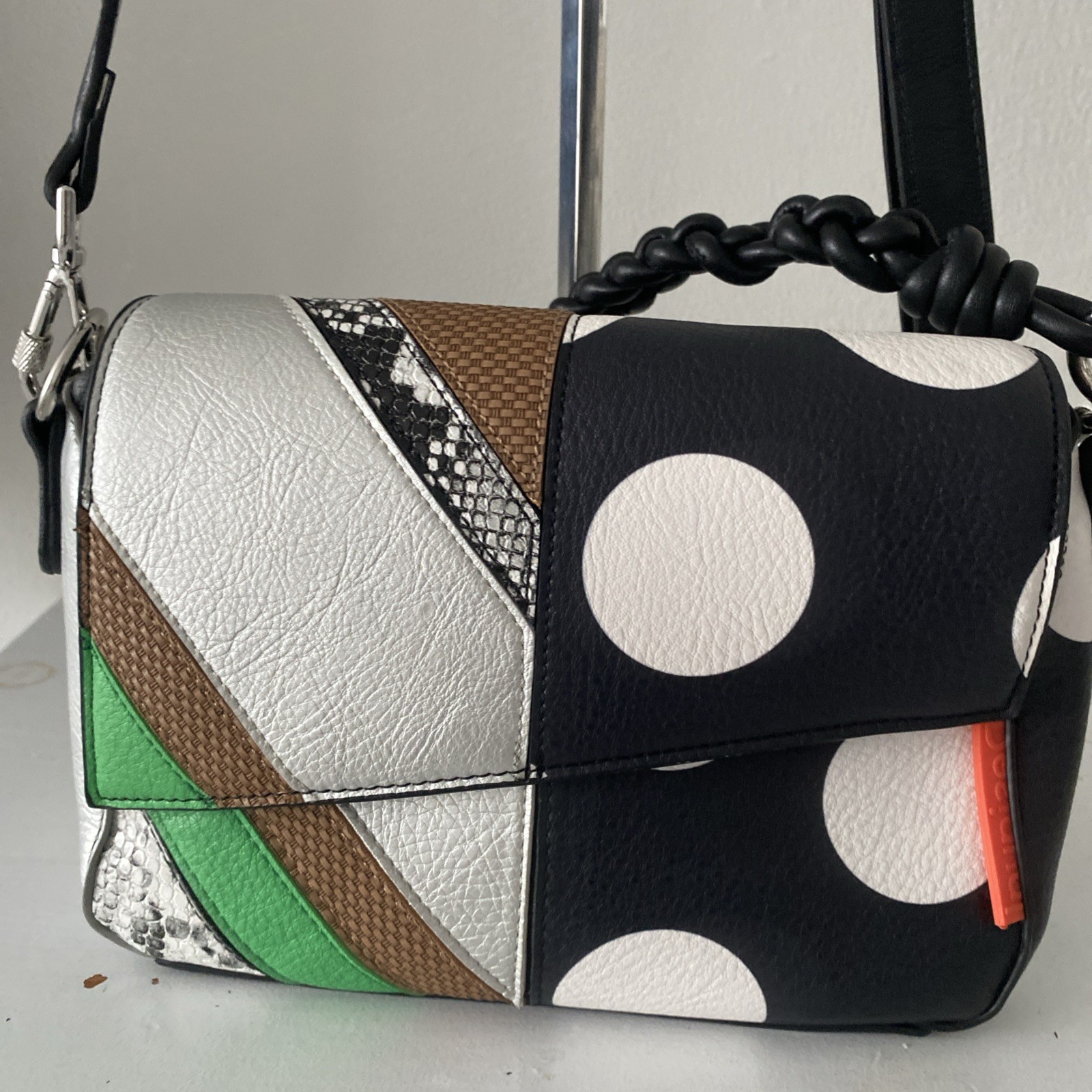 Desigual Patchwork Polka Dot Leather Shoulder Bag… - image 10