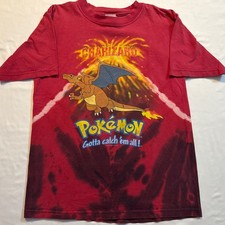 Vintage Pokemon Charzard 2000 Tie Dye Nintendo T-Shirt Size Youth Large 10-12