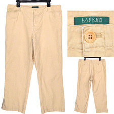 Vinatge Lauren Ralph Lauren Wide Leg Pants Womens Size 16 Tan Linen Blend 36x28