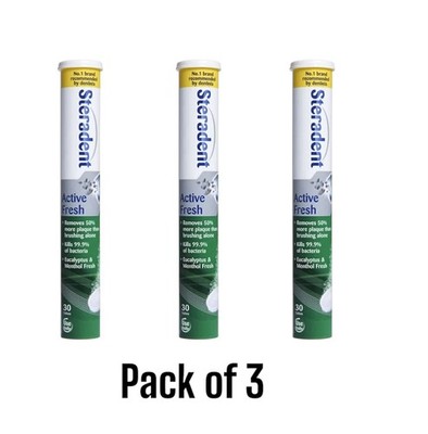 Steradent Tabletten Aktiv Frische Anwendung Täglich Tötet 99,9% der Bakterien Menthol Frisch X3
