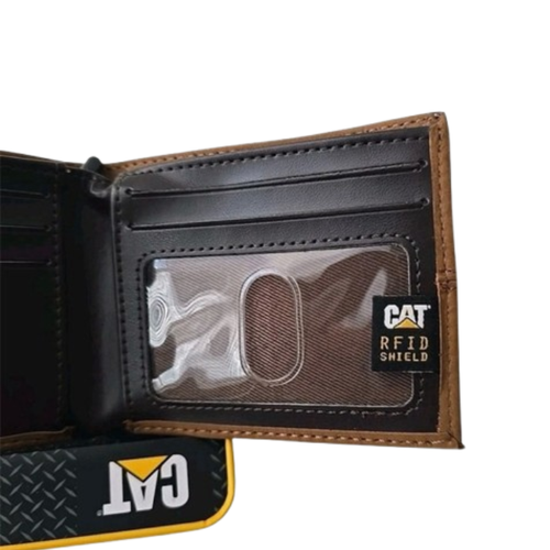 CAT Caterpillar Mens Leather RFID Bifold Wallet Tan ID Window Gift Box - Picture 5 of 6