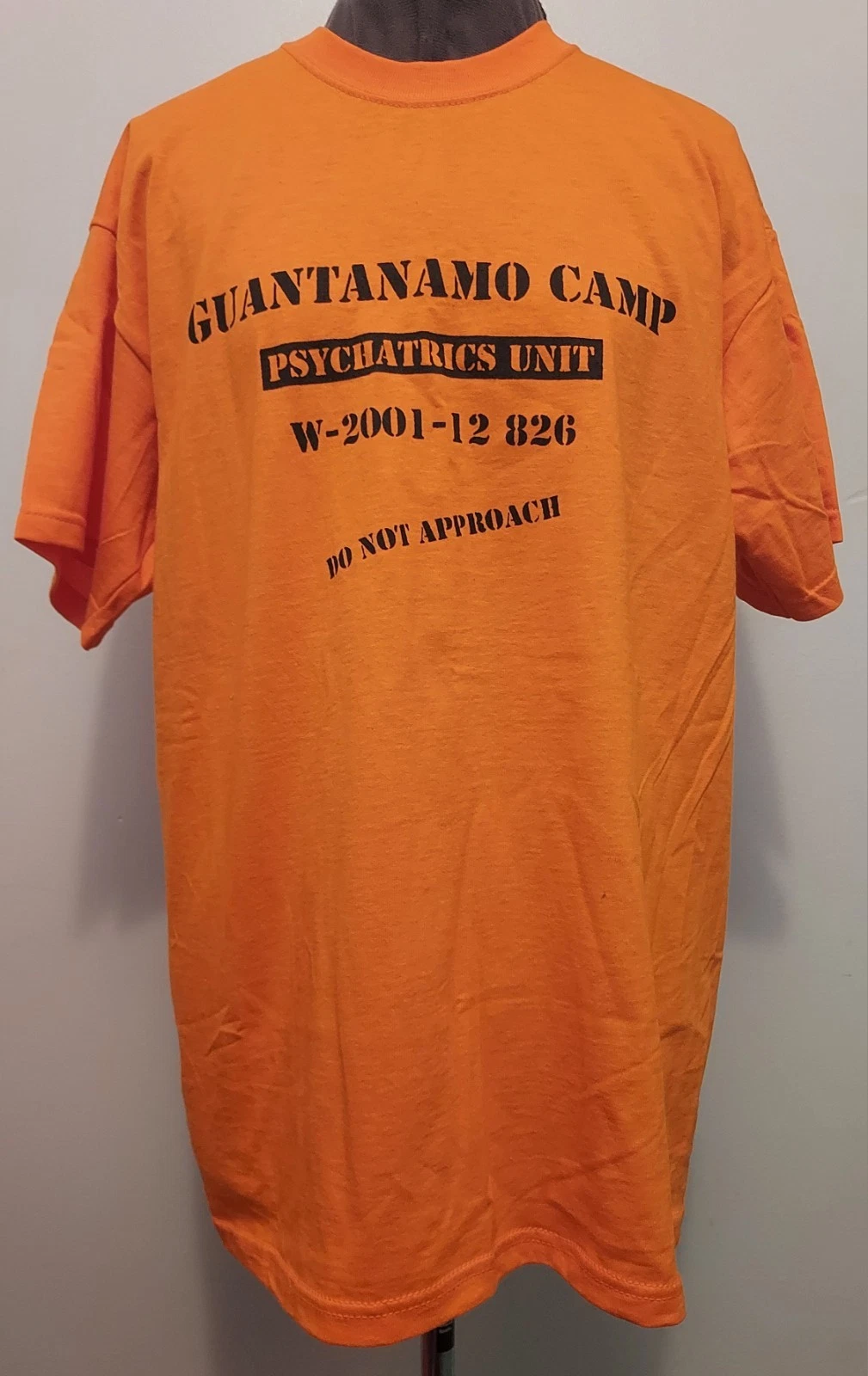 Guantanamo Camp Psychiatrist Unit Men Size Large Orange Humor Short Sleeve