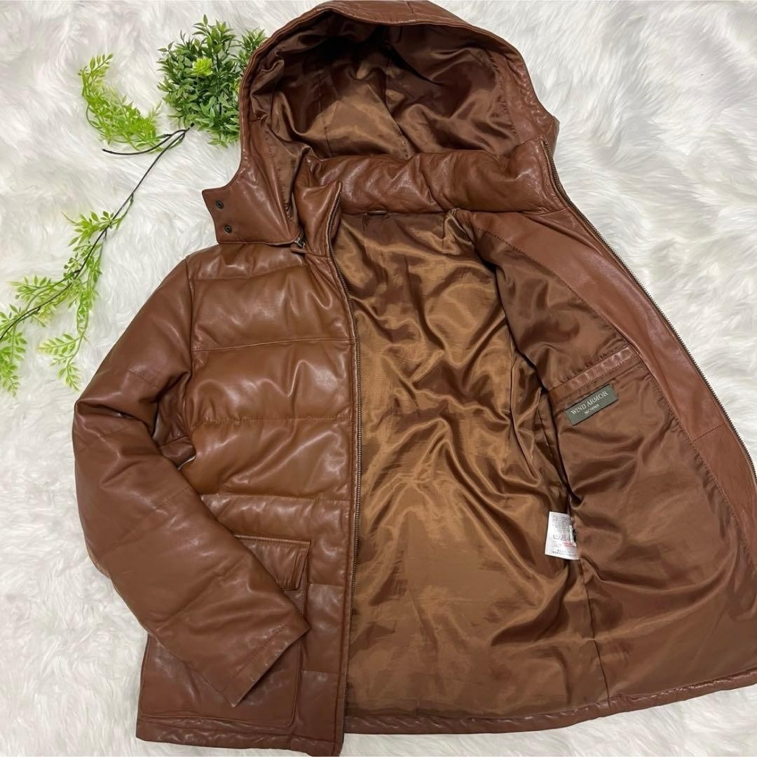 Wind Armor Leather 2-Way Down Jacket Brown M Size