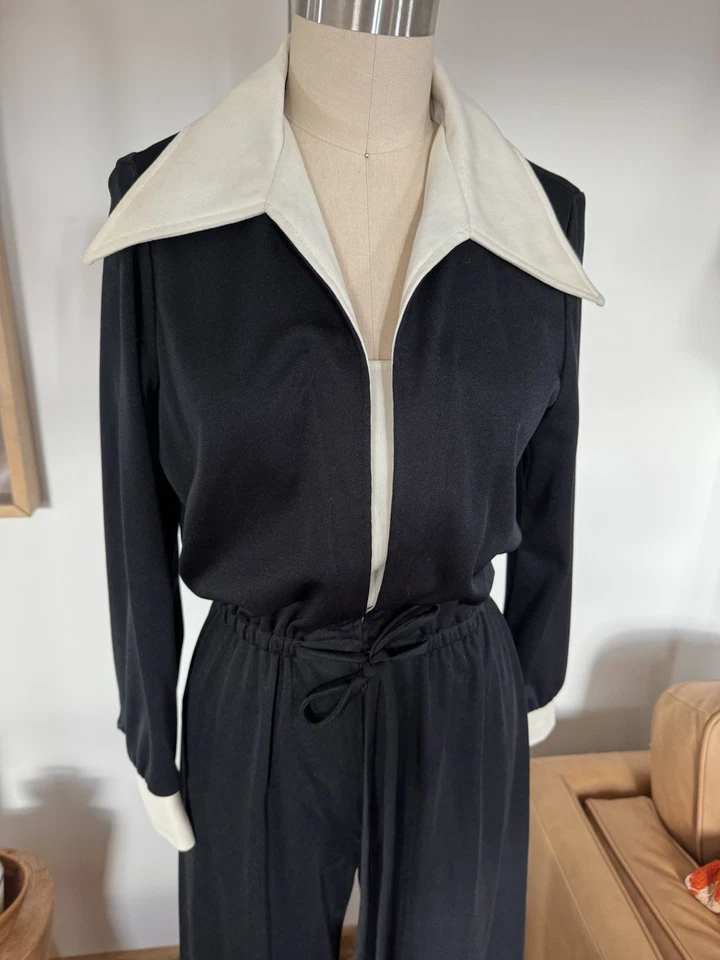 JC Penney Adorable Vintage 70s Jumpsuit, Fits SM, Wide Collar, Wide Leg VGUC - Image 3 of 4