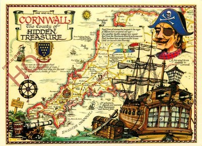 Ansichtskarte: Cornwall, Die Grafschaft der verborgenen Schätze, Karte [Murray King]