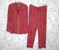 Soma Cool Nights Pajama Set Aspen Stripe Red Notch Collar Top  Pants size XL