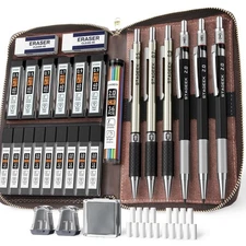 30PCS Mechanical Pencil Set with Leather Bag, Drawing Pencils 0.5, 0.7, 0.9MM...