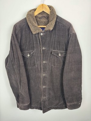 VTG Y2K GAP Sherpa Lined Corduroy Chore Trucker Jacket Sz Large Relaxed Brown