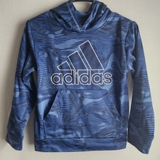 Adidas Boys Size 8 Blue Black Fleece Lined Logo Hoodie