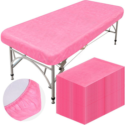 50 Pcs Pink Disposable Fitted Massage Bed Sheets - Waterproof & Oilproof