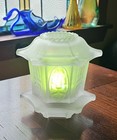 Vtg Indiana Glass Clear Frosted Satin Pagoda Fairy Light Lamp w/Color Tea Light — photo 3