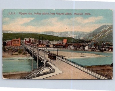 Antique Montana Postcard MISSOULA Higgins Ave North Penwell 1914
