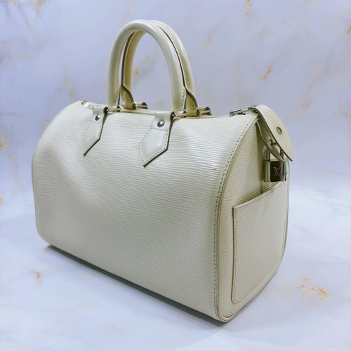 Louis Vuitton Epi Speedy 25 Boston Bag Handbag White Leather Yvoire LV Authentic